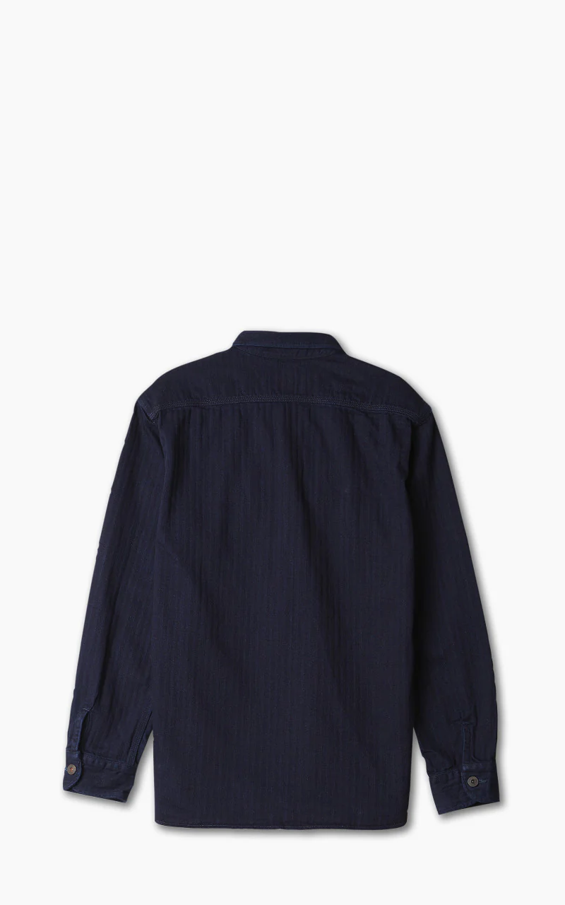 Momotaro Jeans MLS1060M23 Herringbone Work Shirt Indigo - Image 4