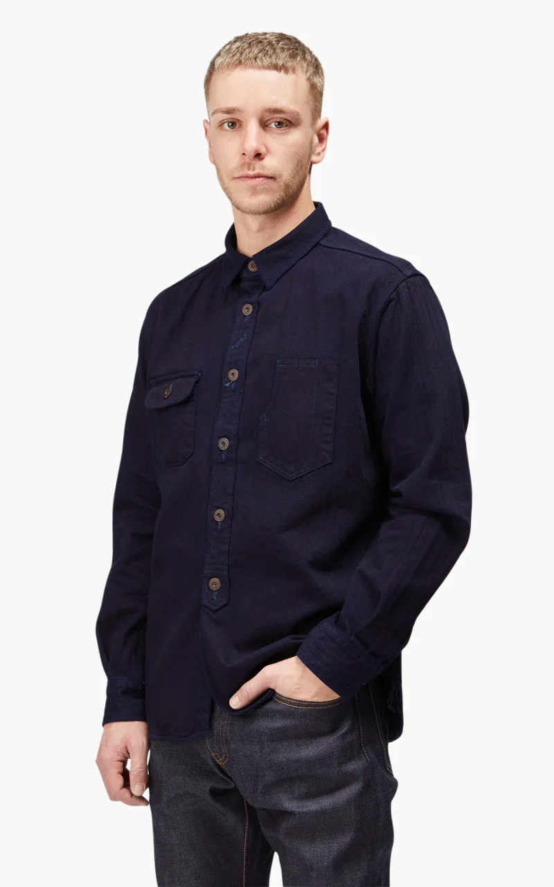 Momotaro Jeans MLS1060M23 Herringbone Work Shirt Indigo - Image 5