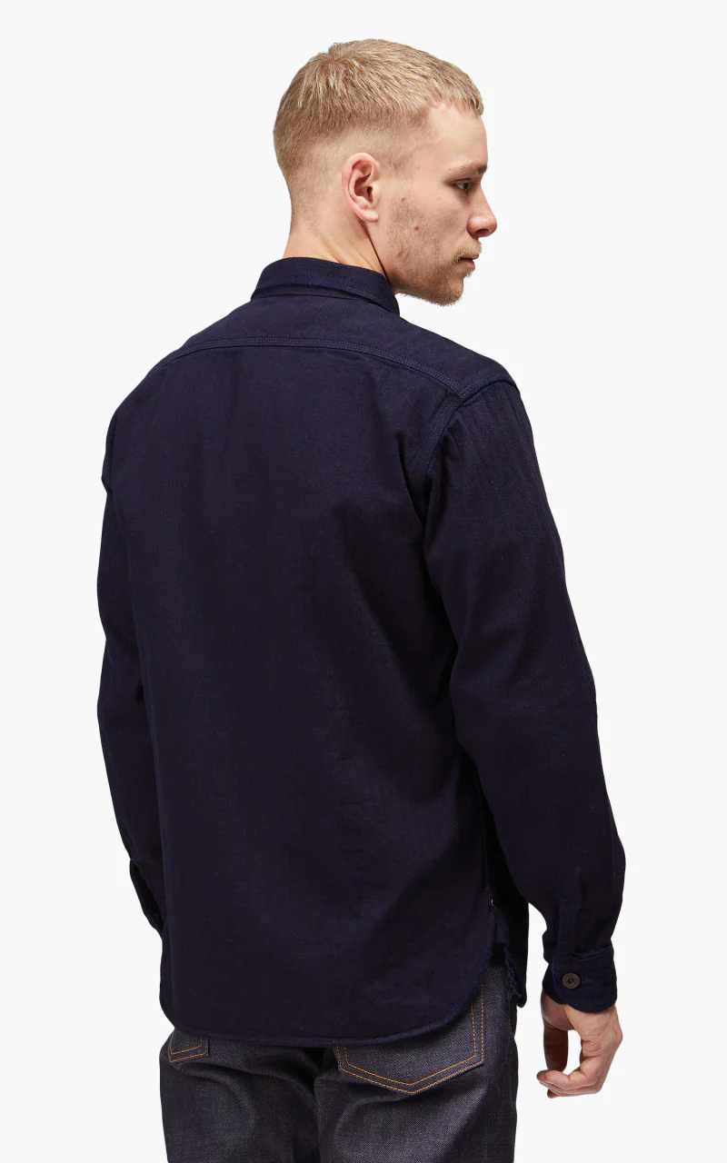 Momotaro Jeans MLS1060M23 Herringbone Work Shirt Indigo - Image 7