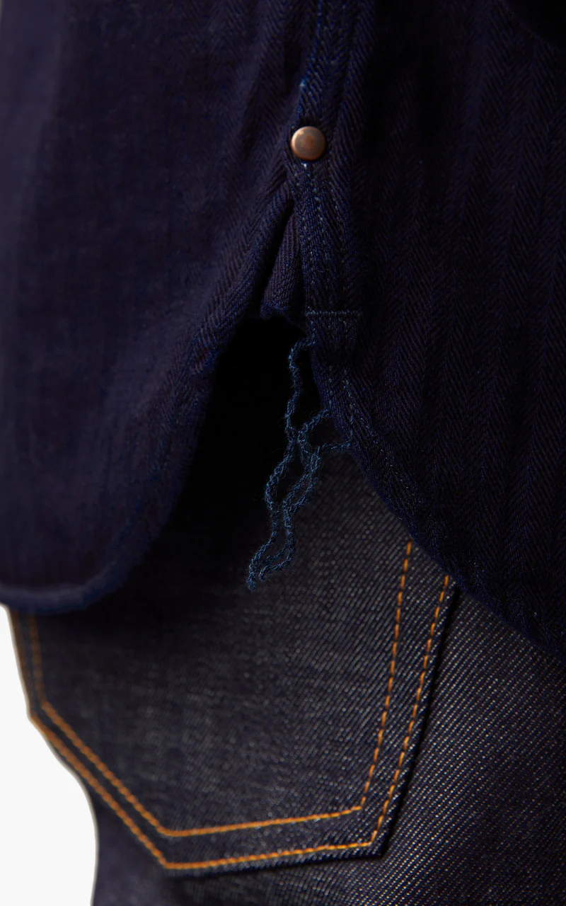Momotaro Jeans MLS1060M23 Herringbone Work Shirt Indigo - Image 9