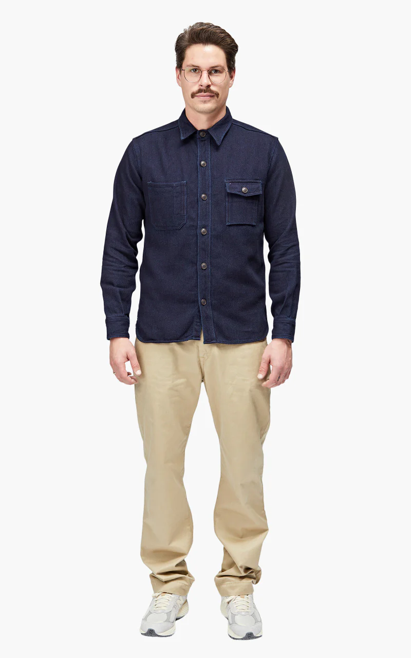 Momotaro Jeans MLS1070M23 Heavy Dobby Shirt Sashiko Indigo - Image 2