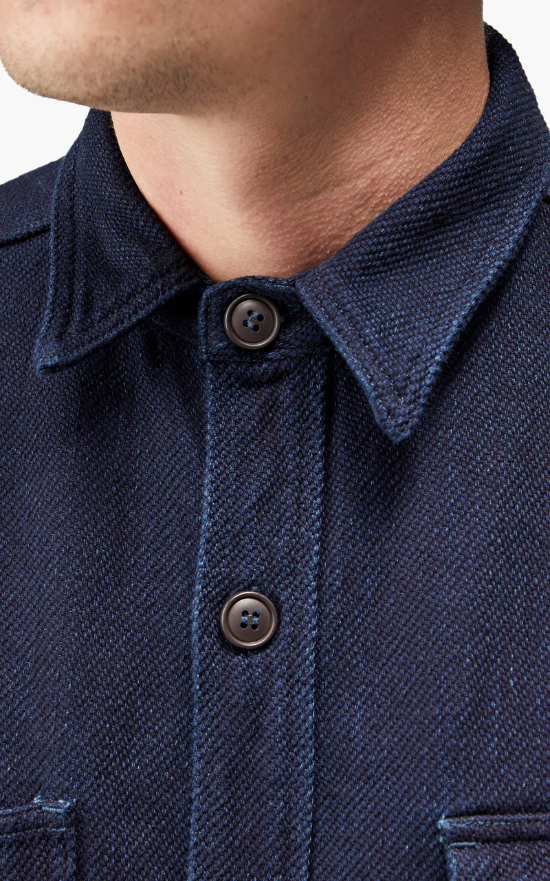 Momotaro Jeans MLS1070M23 Heavy Dobby Shirt Sashiko Indigo - Image 5
