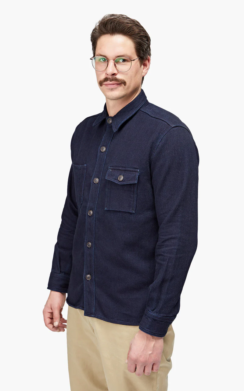 Momotaro Jeans MLS1070M23 Heavy Dobby Shirt Sashiko Indigo - Image 6