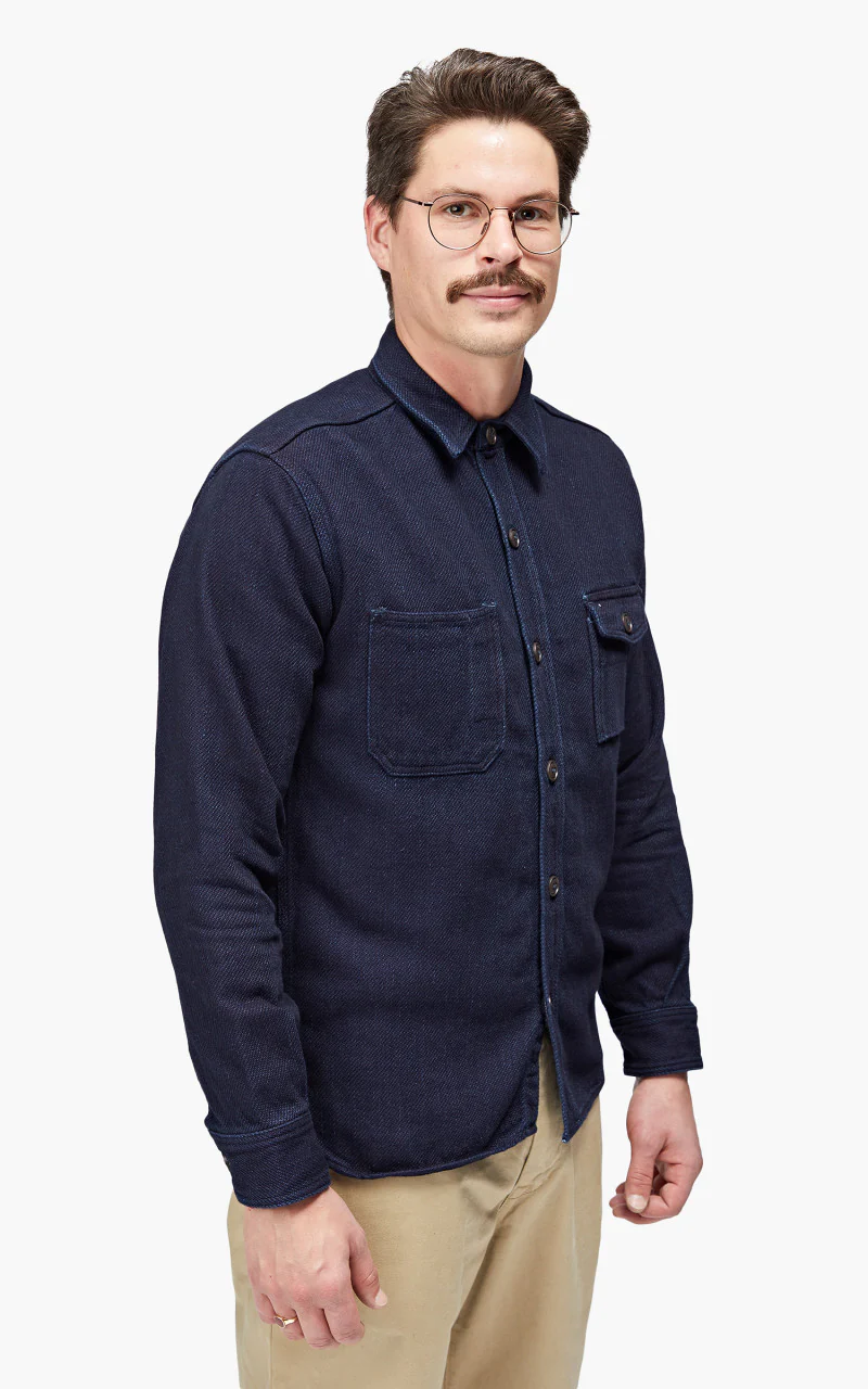 Momotaro Jeans MLS1070M23 Heavy Dobby Shirt Sashiko Indigo - Image 7