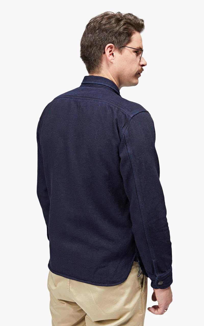 Momotaro Jeans MLS1070M23 Heavy Dobby Shirt Sashiko Indigo - Image 8