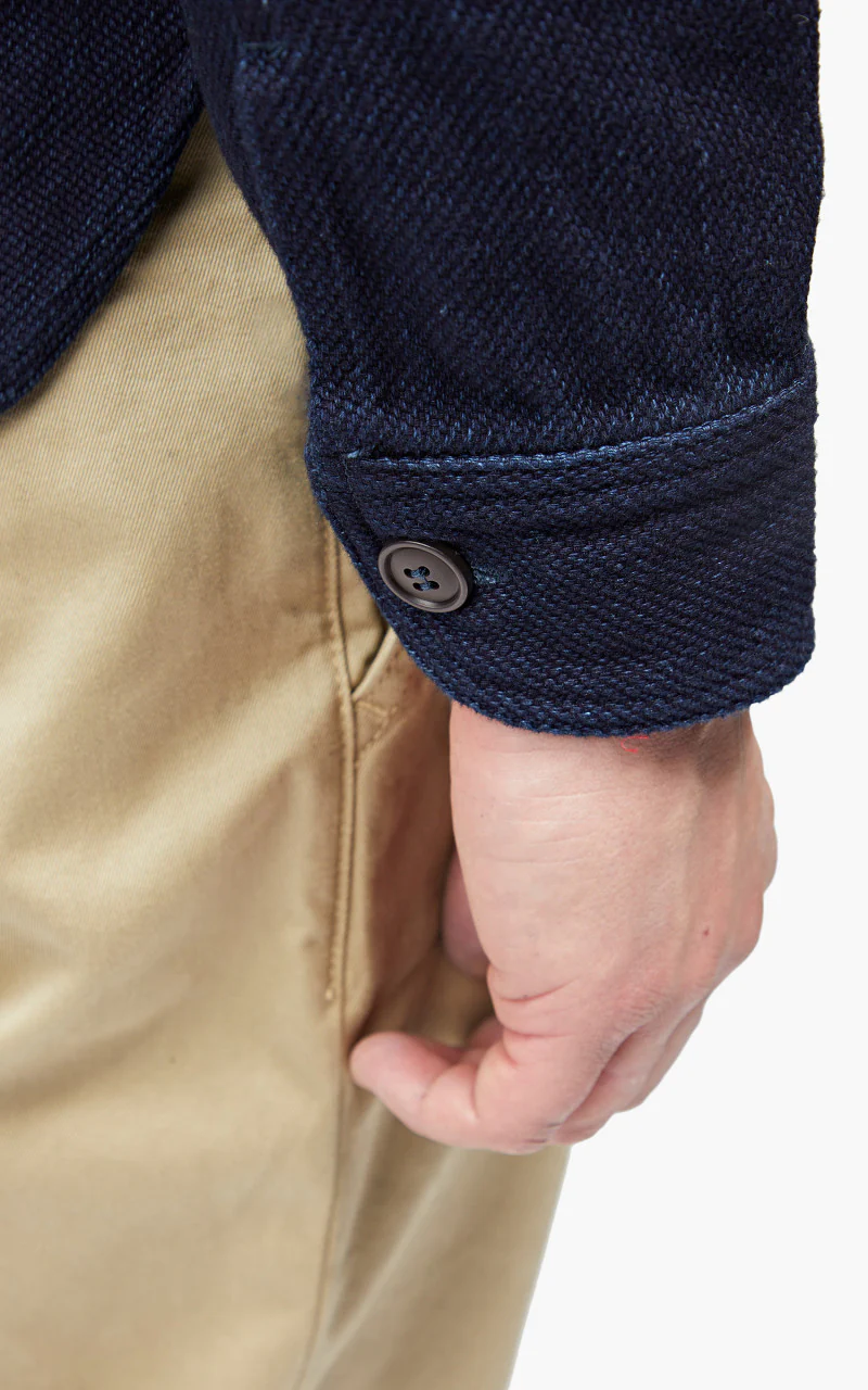 Momotaro Jeans MLS1070M23 Heavy Dobby Shirt Sashiko Indigo - Image 9