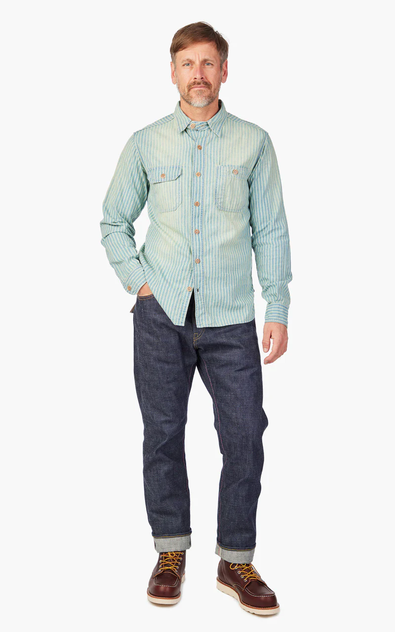 Momotaro Jeans MLS1070M31 Indigo Stripe Work Shirt - Image 2