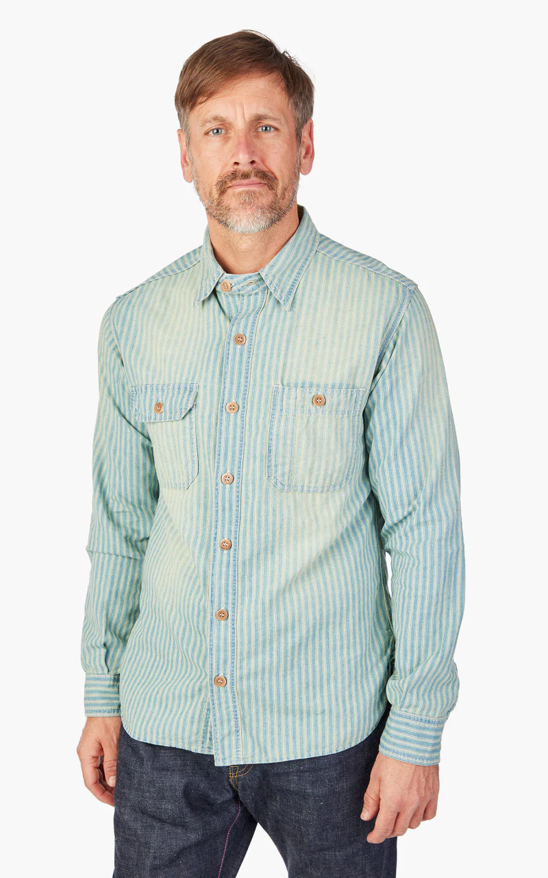 Momotaro Jeans MLS1070M31 Indigo Stripe Work Shirt - Image 4