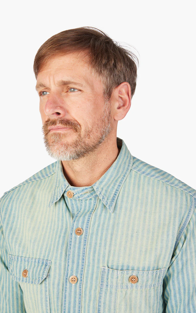 Momotaro Jeans MLS1070M31 Indigo Stripe Work Shirt - Image 5