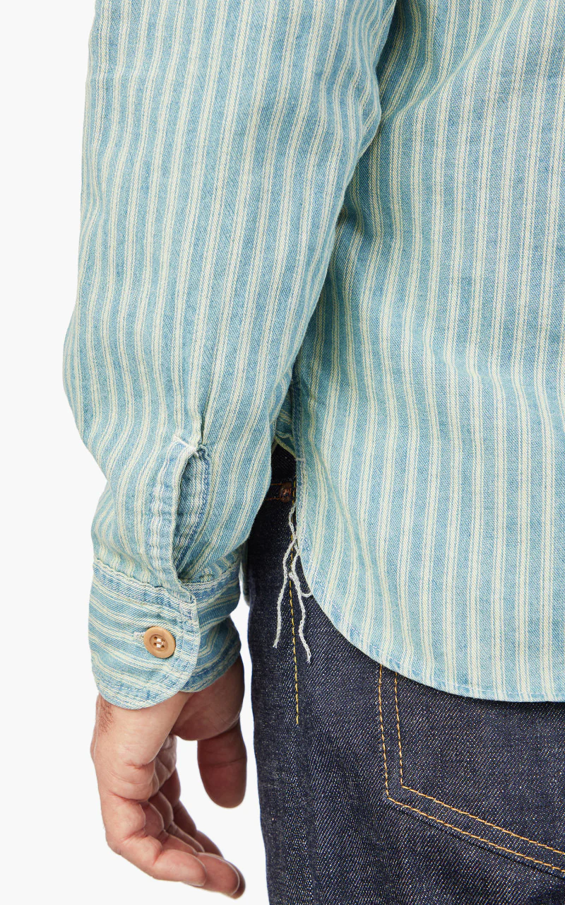 Momotaro Jeans MLS1070M31 Indigo Stripe Work Shirt - Image 6