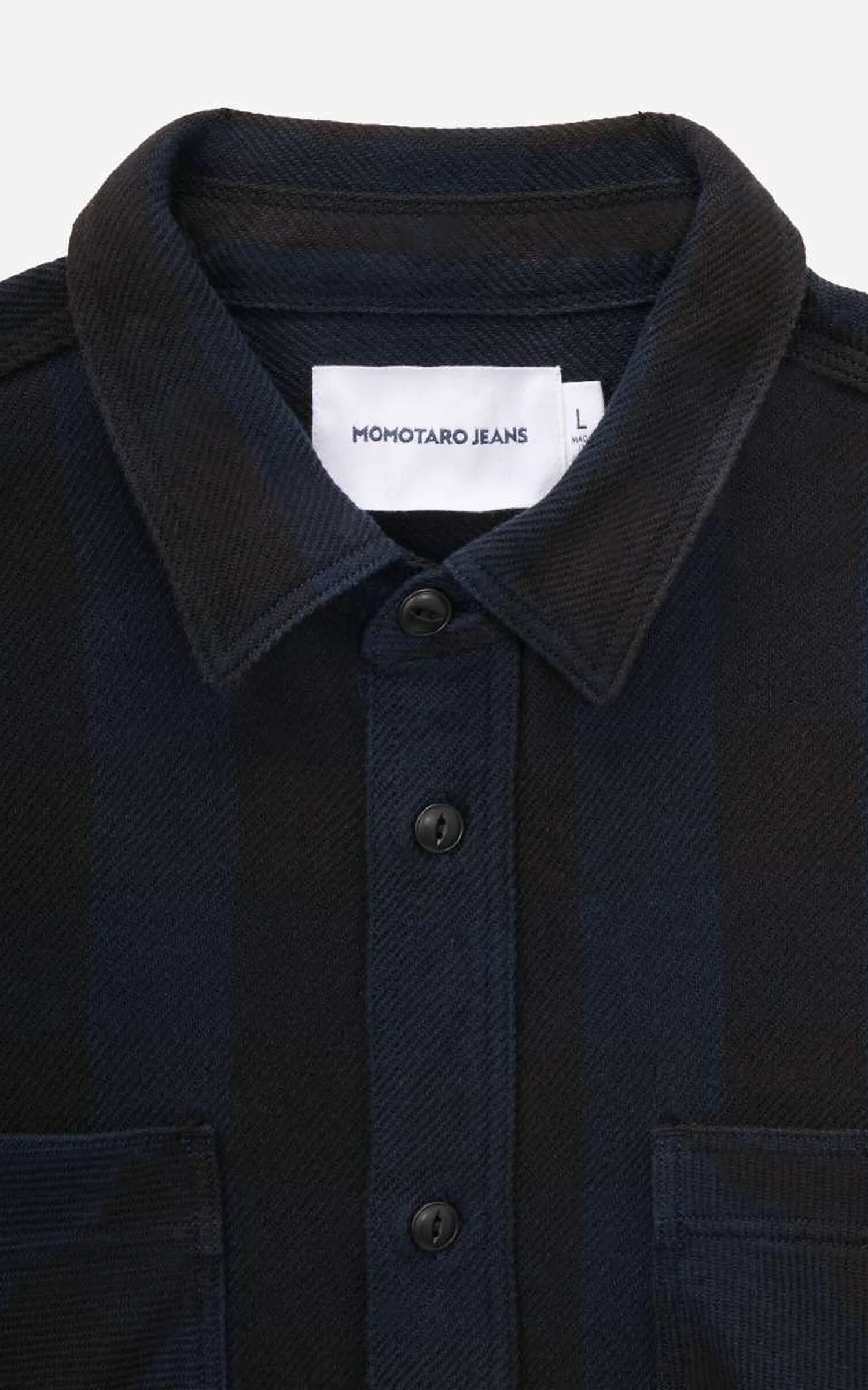 MOMOTARO JEANS MMLS6002 Block Check Flannel L/S Shirt Navy - Image 3