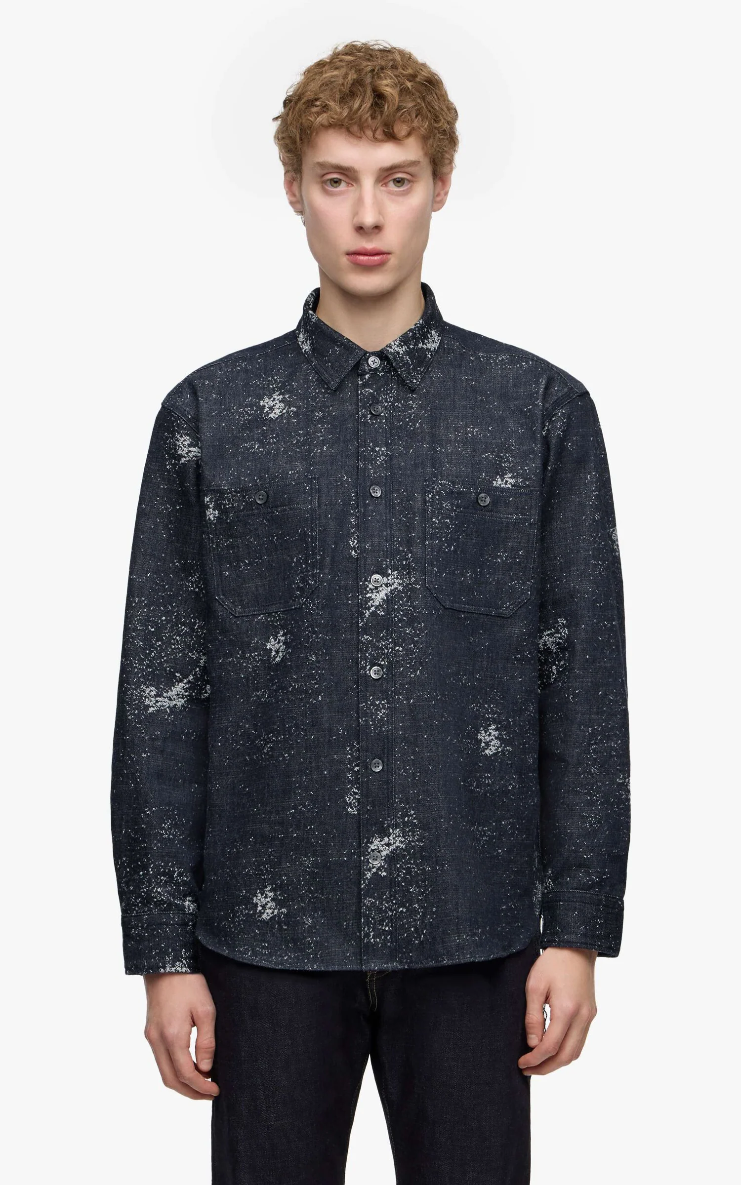 MOMOTARO JEANS MMLS6008 Jacquard L/S Shirt Indigo - Image 2