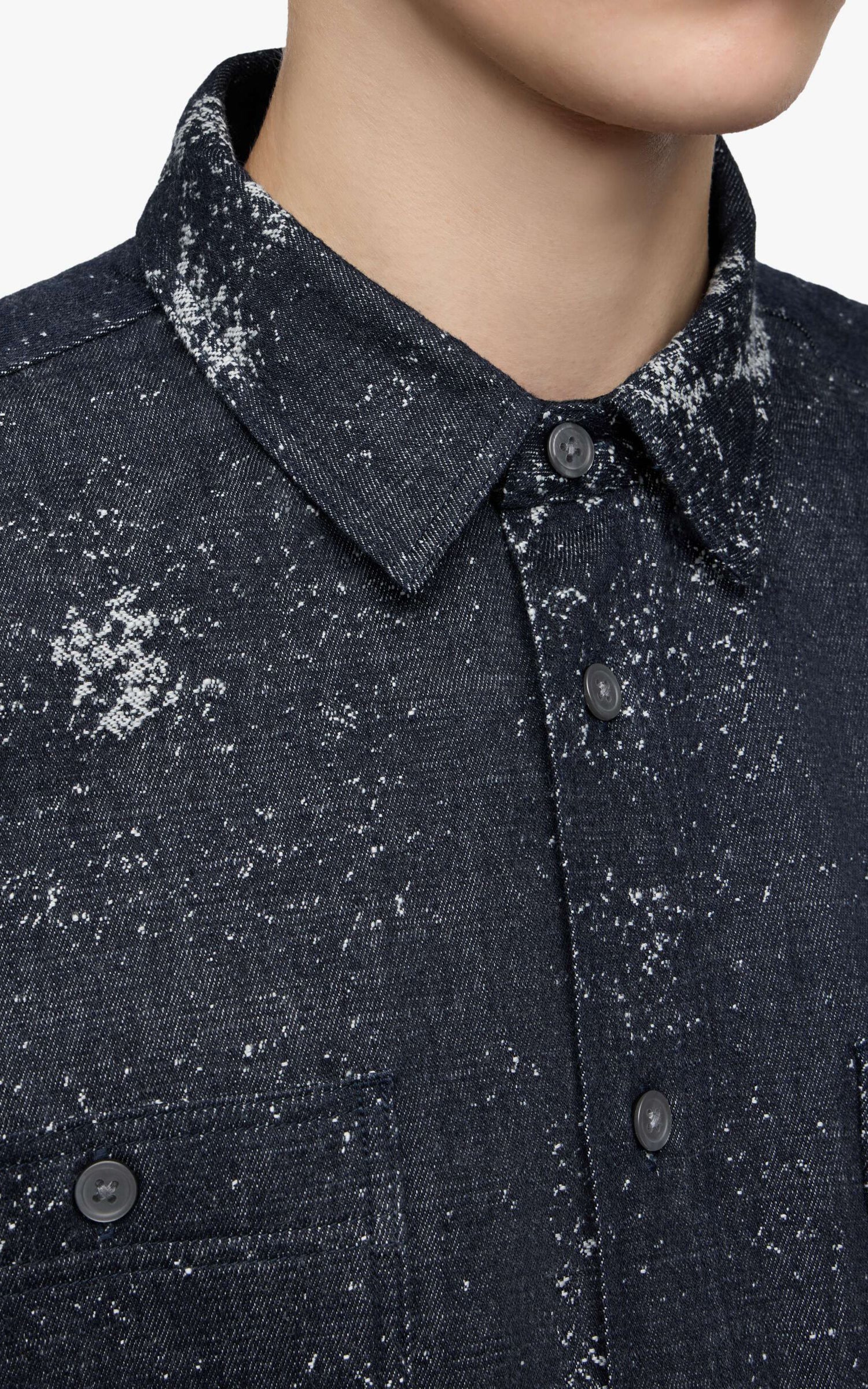 MOMOTARO JEANS MMLS6008 Jacquard L/S Shirt Indigo - Image 3