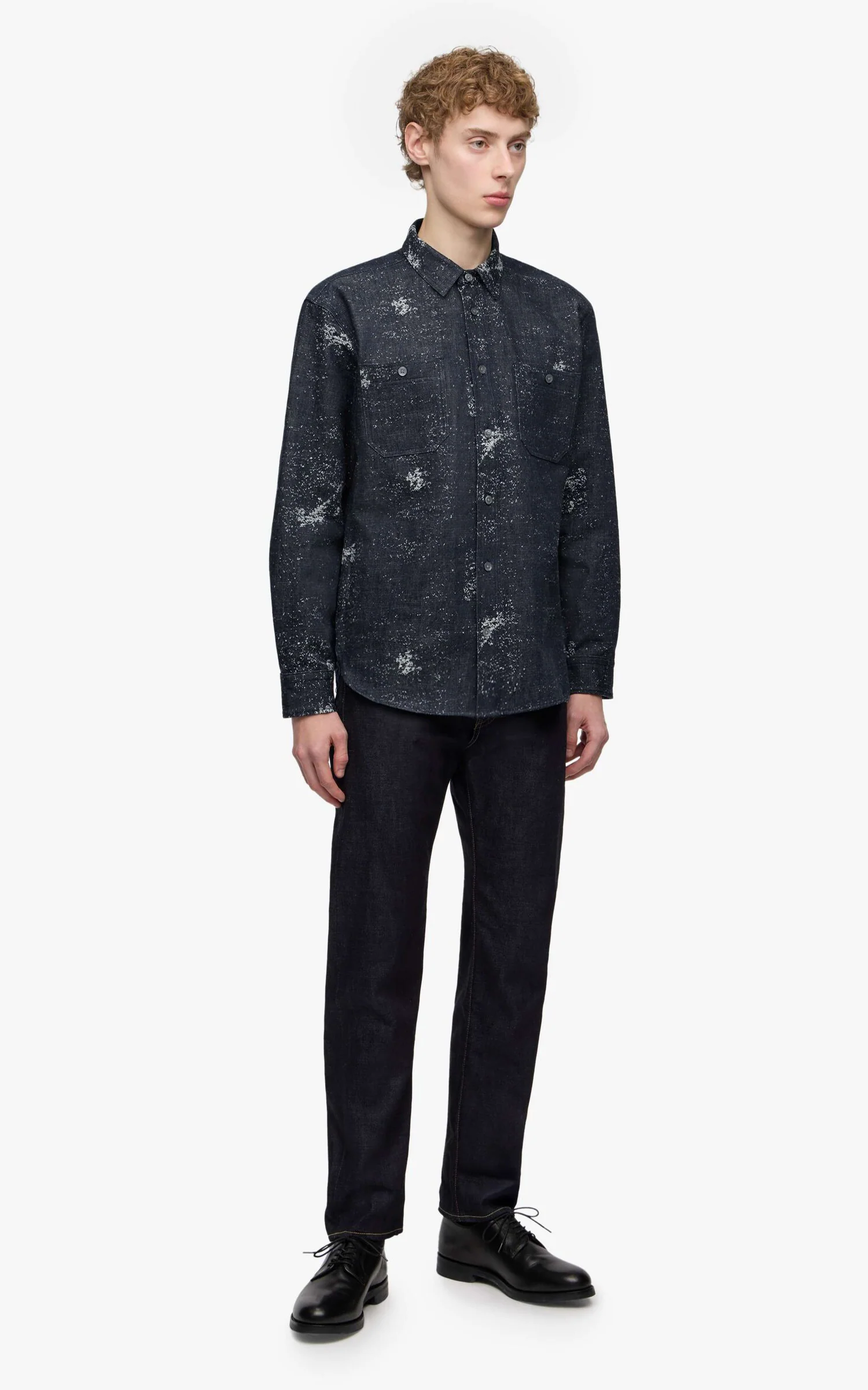 MOMOTARO JEANS MMLS6008 Jacquard L/S Shirt Indigo - Image 6