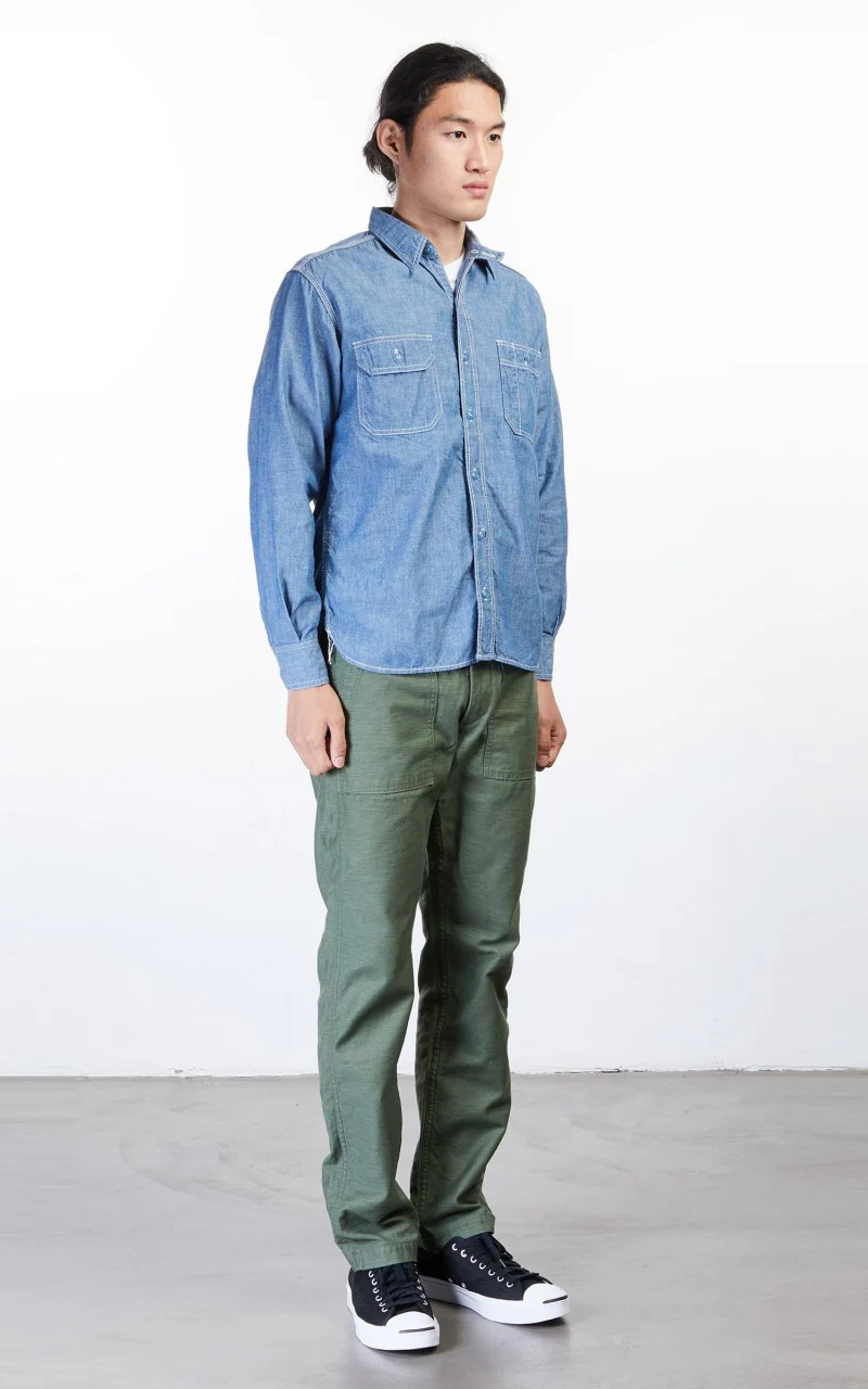 Momotaro Jeans MS033 Chambray Work Shirt Indigo - Image 3