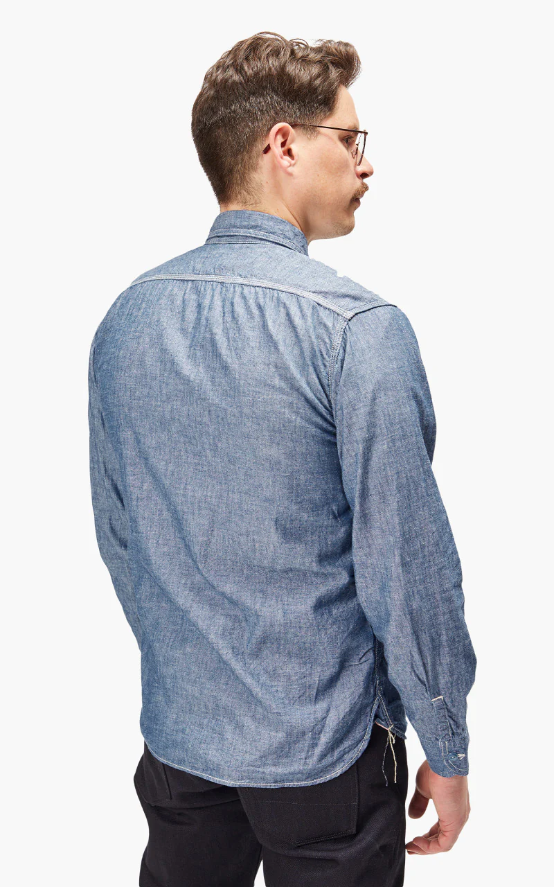 Momotaro Jeans MS044 5oz Chambray Work Shirt Indigo - Image 5