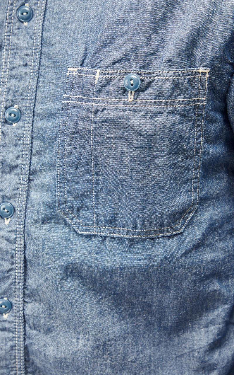 Momotaro Jeans MS044 5oz Chambray Work Shirt Indigo - Image 7