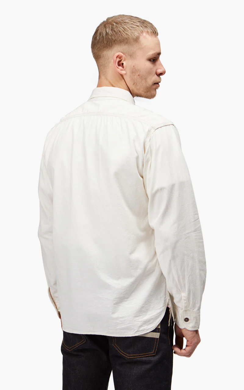 Momotaro Jeans MS044 5oz Chambray Work Shirt Natural - Image 10