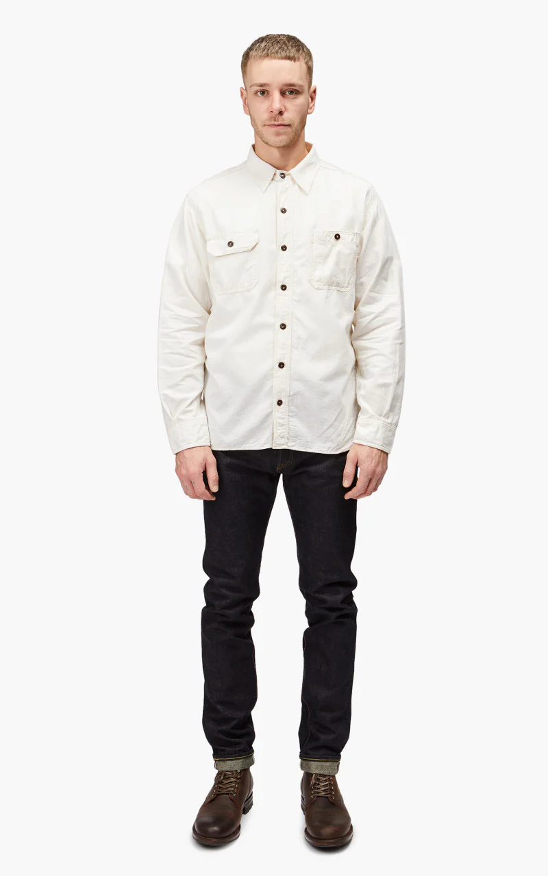 Momotaro Jeans MS044 5oz Chambray Work Shirt Natural - Image 2