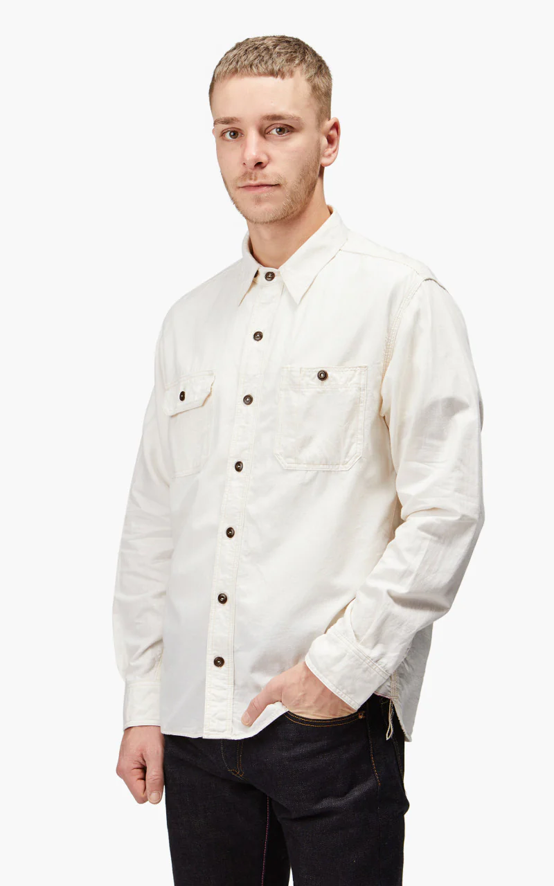 Momotaro Jeans MS044 5oz Chambray Work Shirt Natural - Image 3