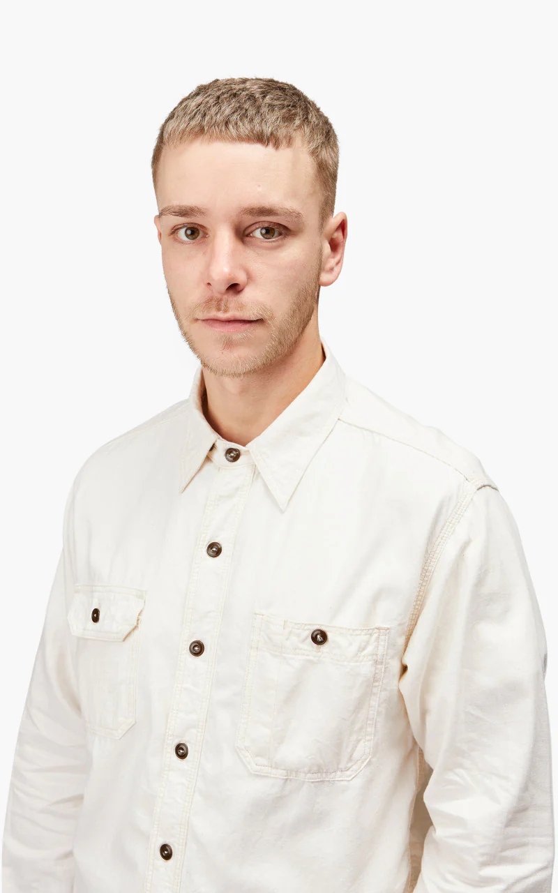 Momotaro Jeans MS044 5oz Chambray Work Shirt Natural - Image 6