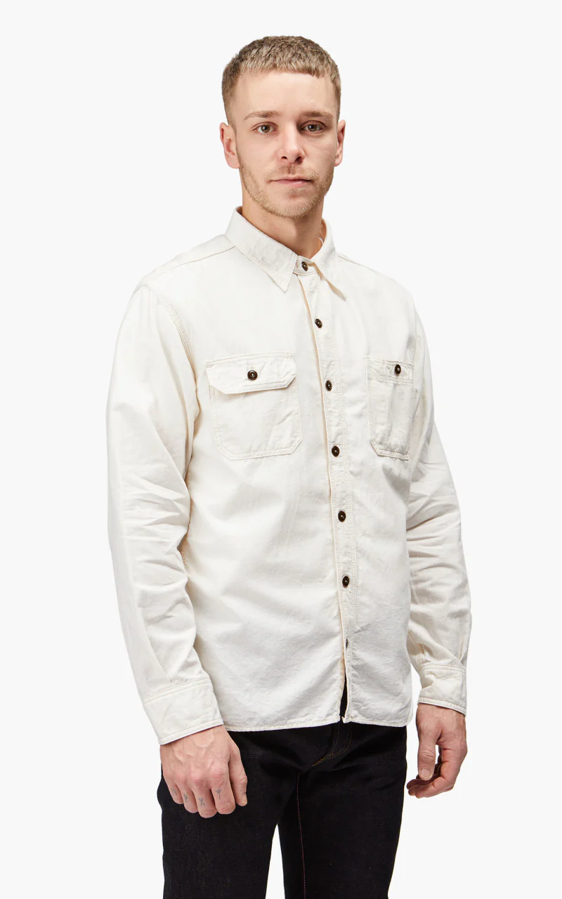 Momotaro Jeans MS044 5oz Chambray Work Shirt Natural - Image 9