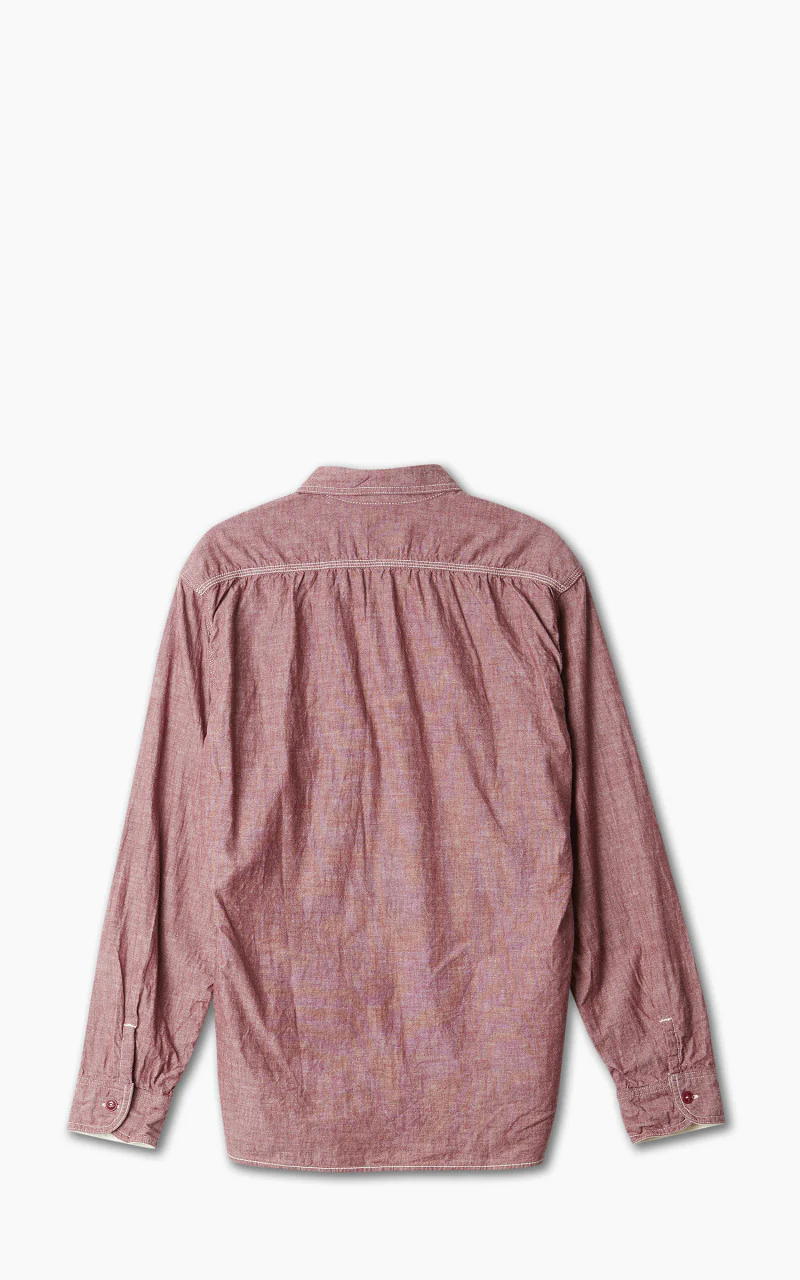 Momotaro Jeans MS044 5oz Chambray Work Shirt Red - Image 4