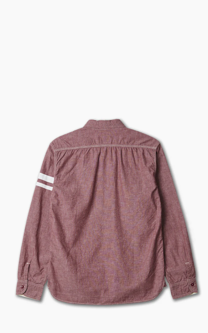 Momotaro Jeans MS044S GTB Stripe 5oz Chambray Work Shirt Red - Image 4