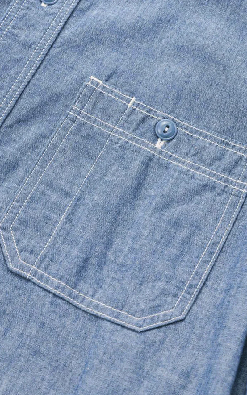 Momotaro Jeans MS045S GTB Selvedge Chambray Shirt Indigo 5oz - Image 10
