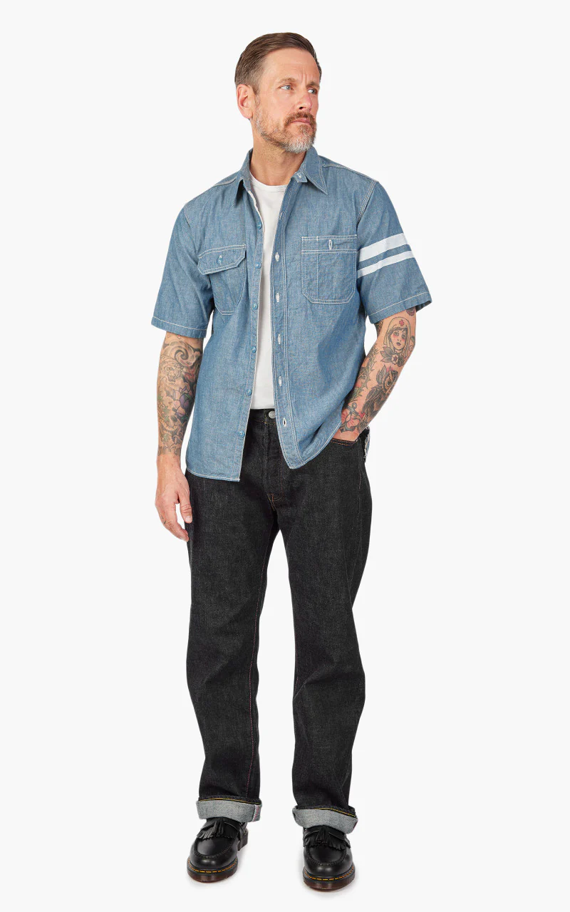 Momotaro Jeans MS045S GTB Selvedge Chambray Shirt Indigo 5oz - Image 2