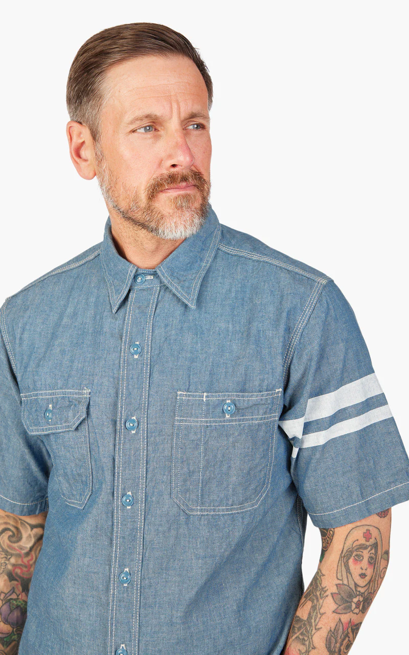Momotaro Jeans MS045S GTB Selvedge Chambray Shirt Indigo 5oz - Image 6