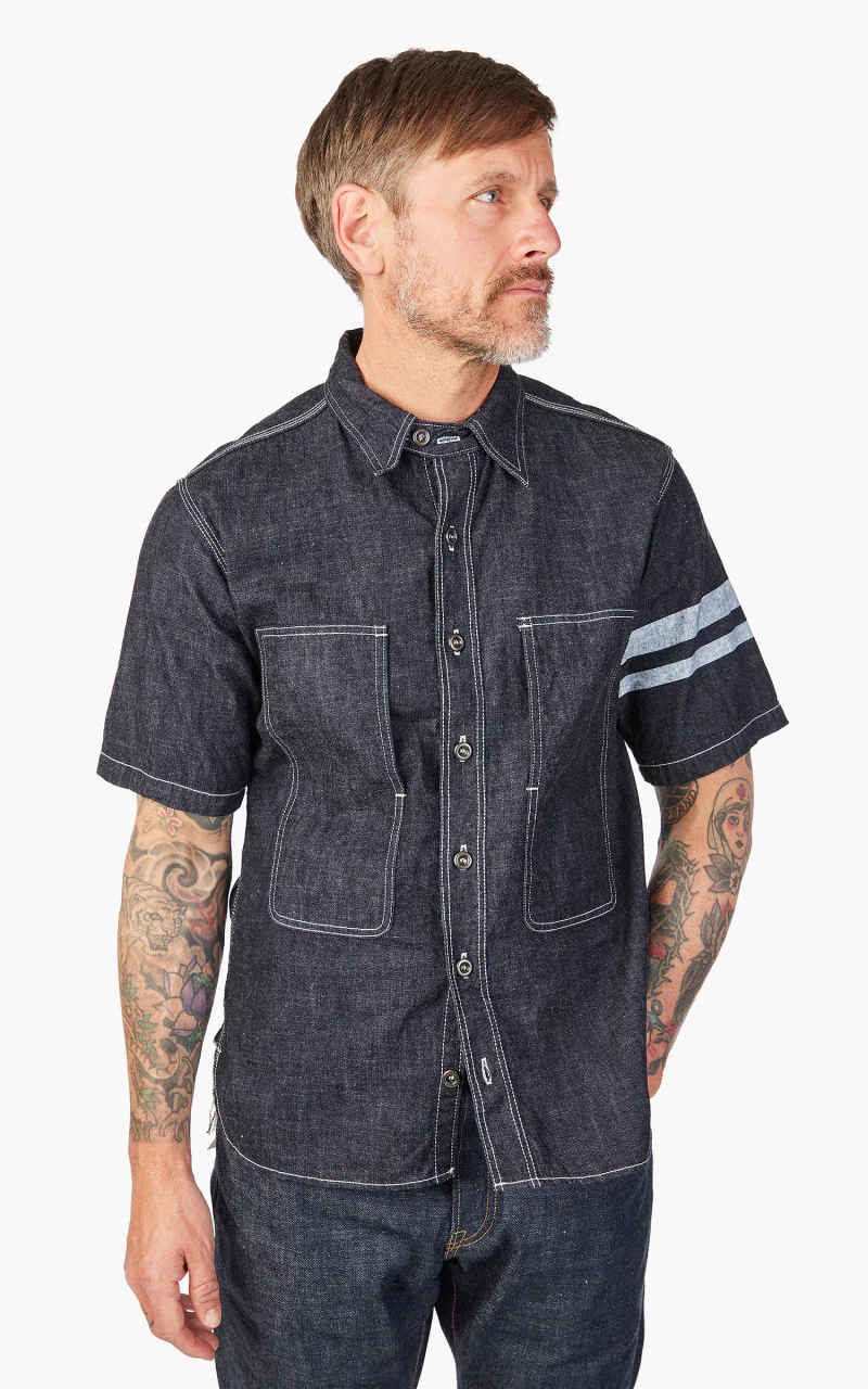 Momotaro Jeans MSS0010M31 GTB Selvedge Denim Jail Pocket Shirt Indigo 8oz - Image 4