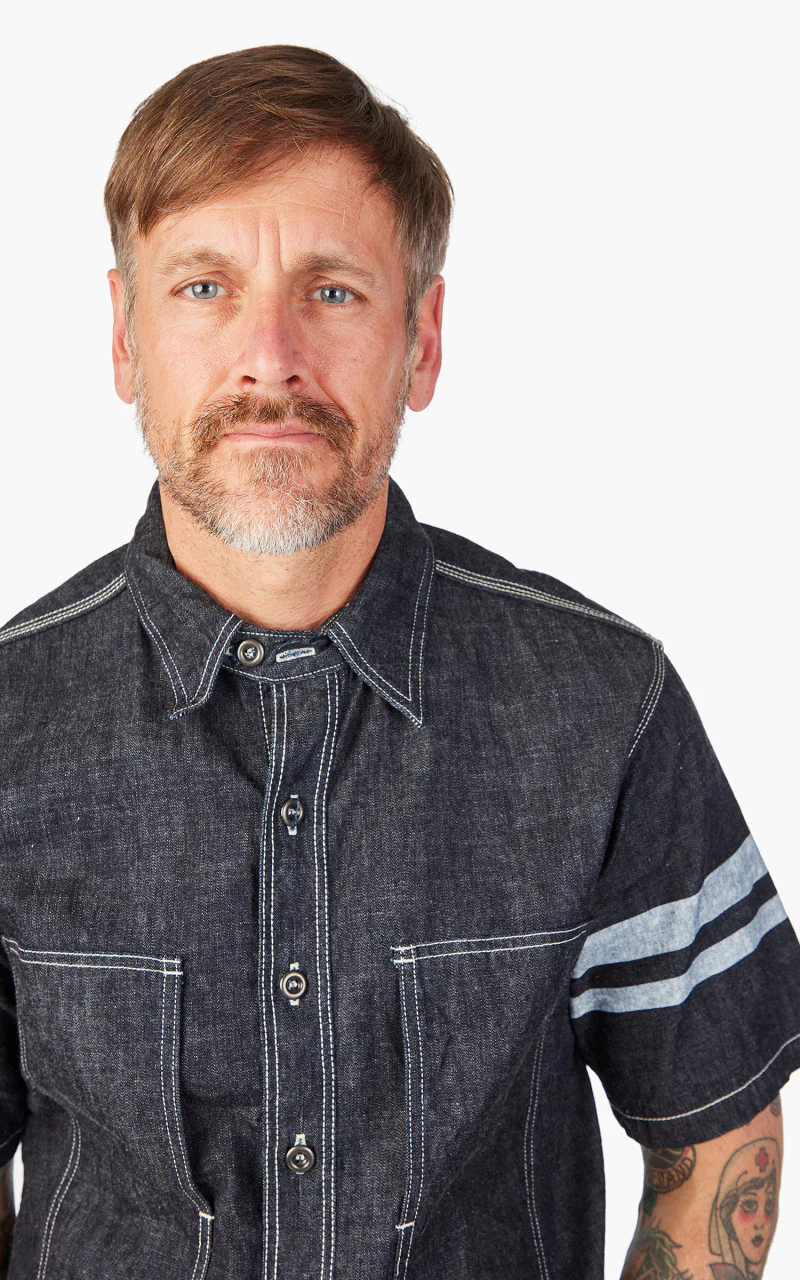 Momotaro Jeans MSS0010M31 GTB Selvedge Denim Jail Pocket Shirt Indigo 8oz - Image 6