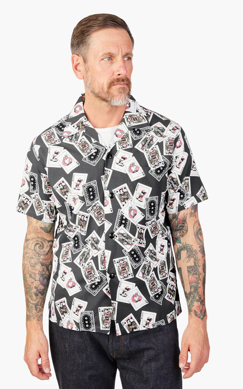 Momotaro Jeans MSS1010M31 Original Cards Design Hawaiian Shirt Black - Image 4
