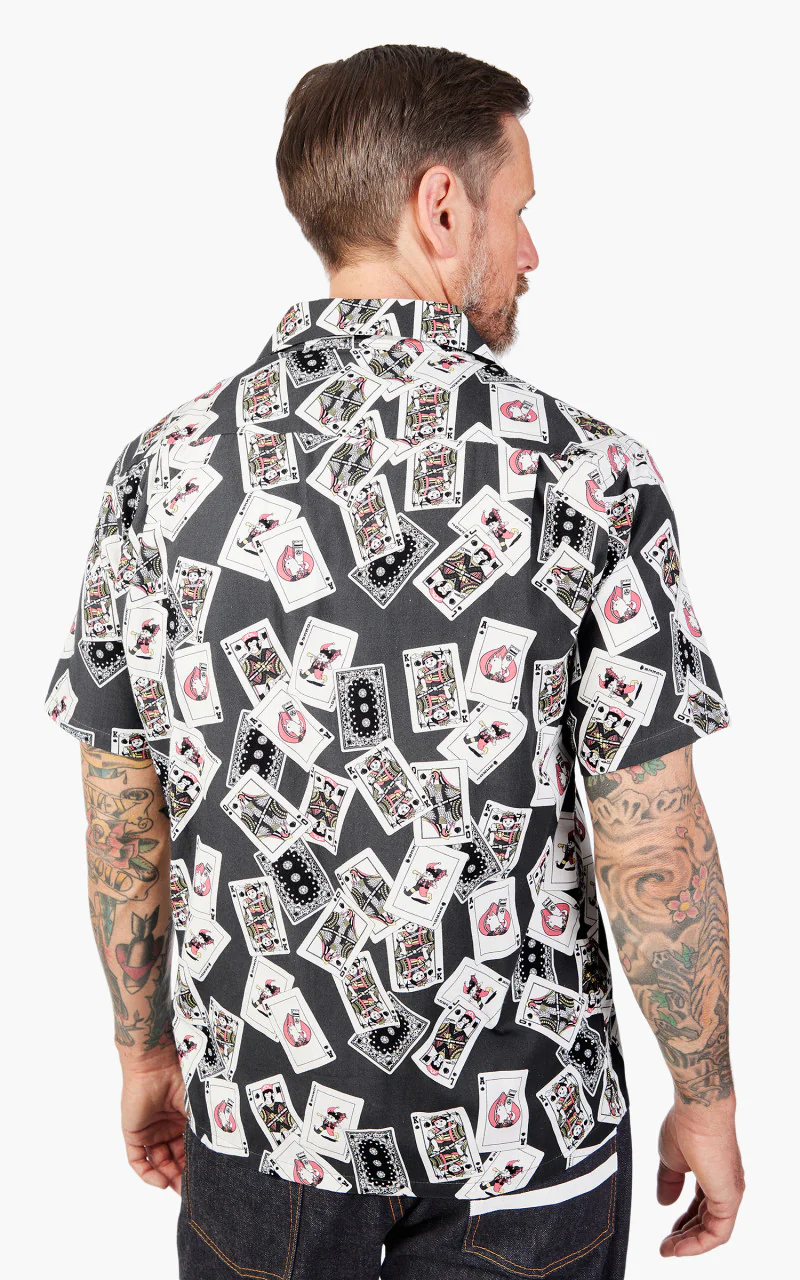 Momotaro Jeans MSS1010M31 Original Cards Design Hawaiian Shirt Black - Image 6