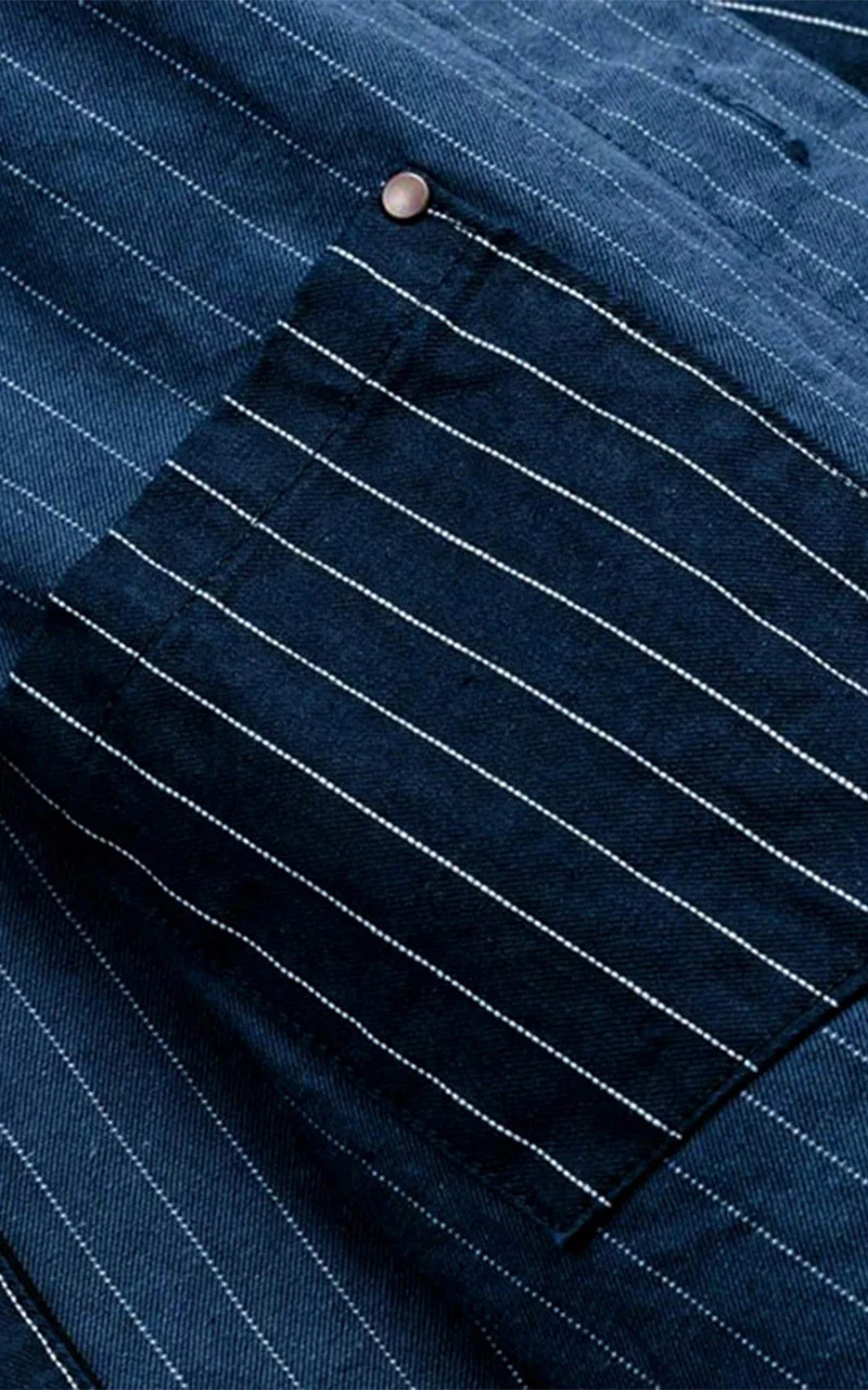 Momotaro Jeans MSS1040M31 Indigo Stripe Baseball Shirt - Image 10