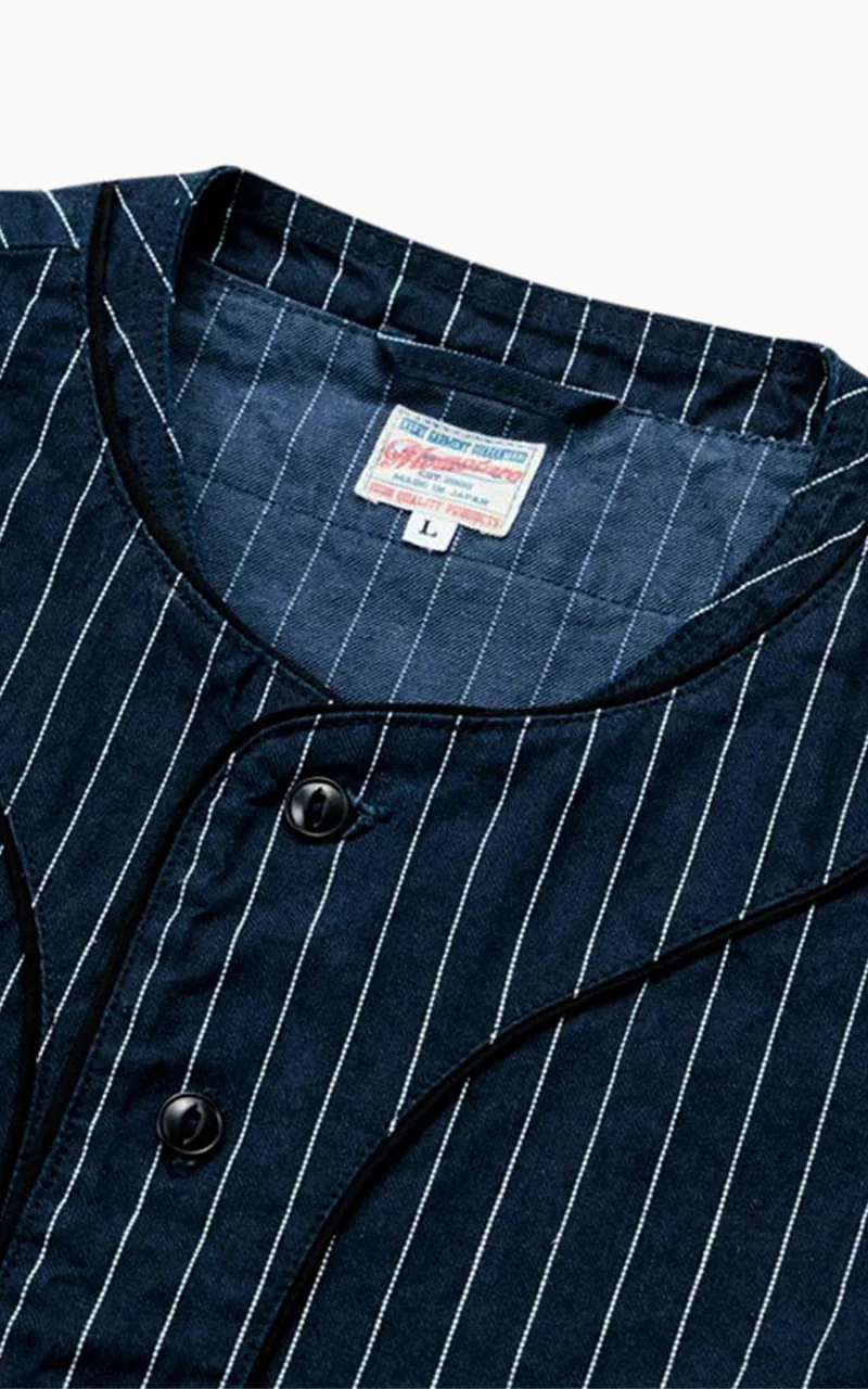 Momotaro Jeans MSS1040M31 Indigo Stripe Baseball Shirt - Image 3