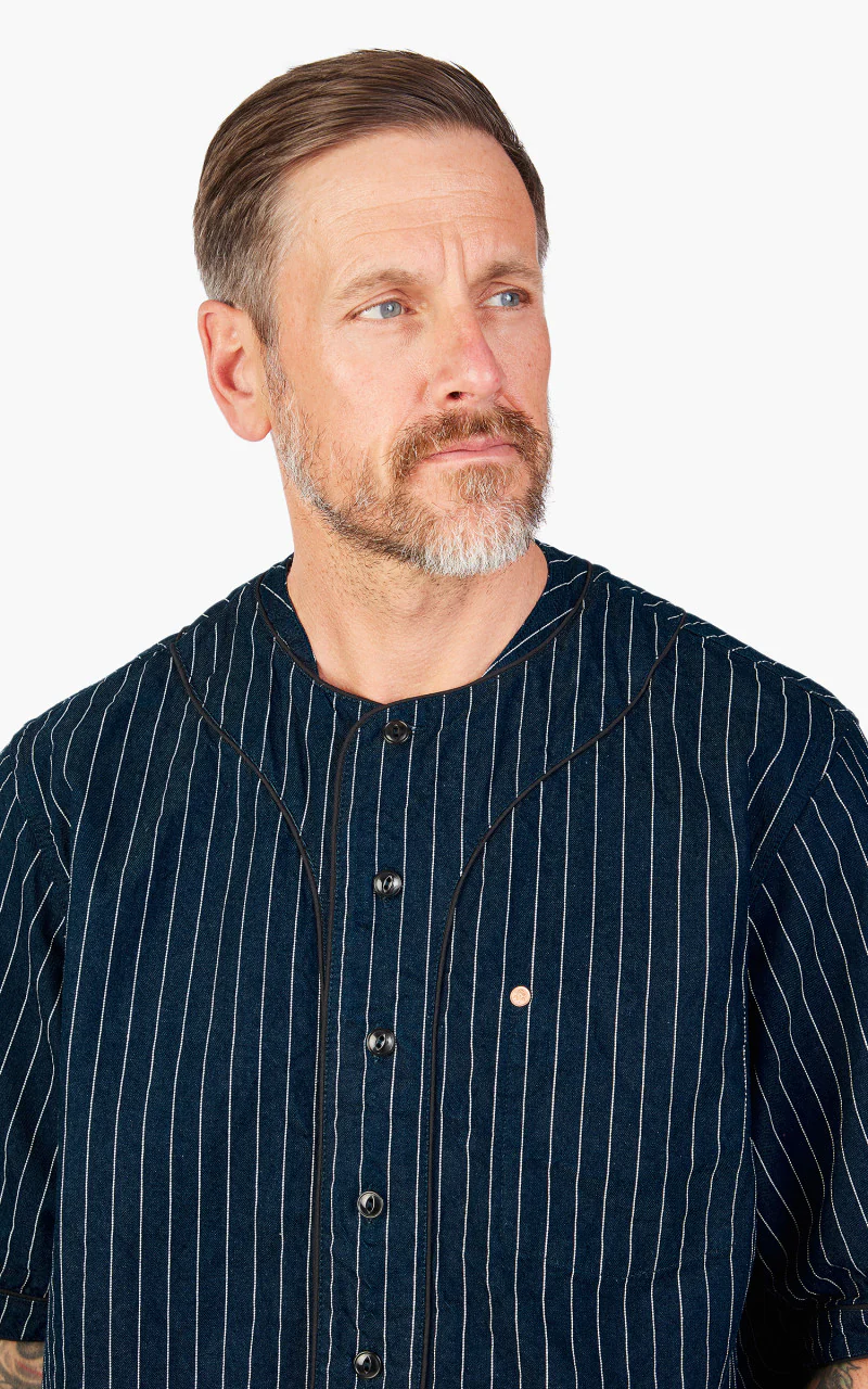 Momotaro Jeans MSS1040M31 Indigo Stripe Baseball Shirt - Image 6