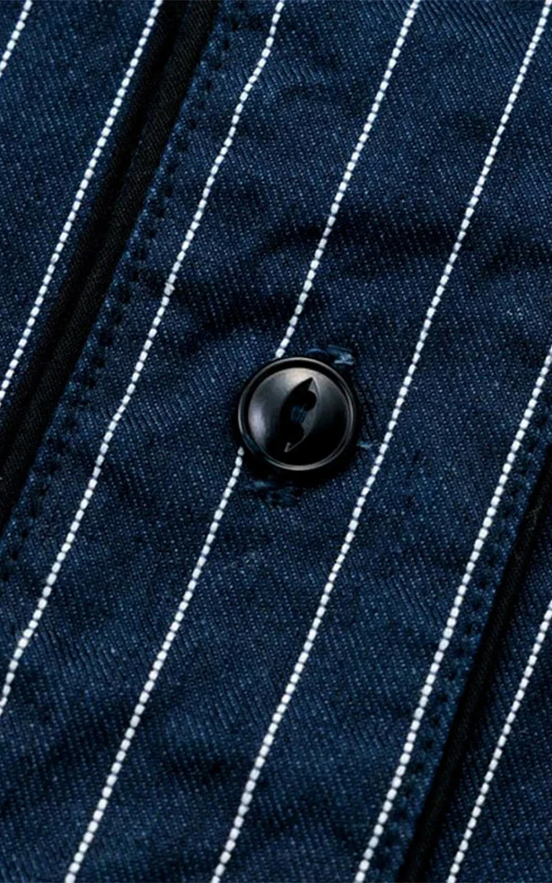 Momotaro Jeans MSS1040M31 Indigo Stripe Baseball Shirt - Image 7
