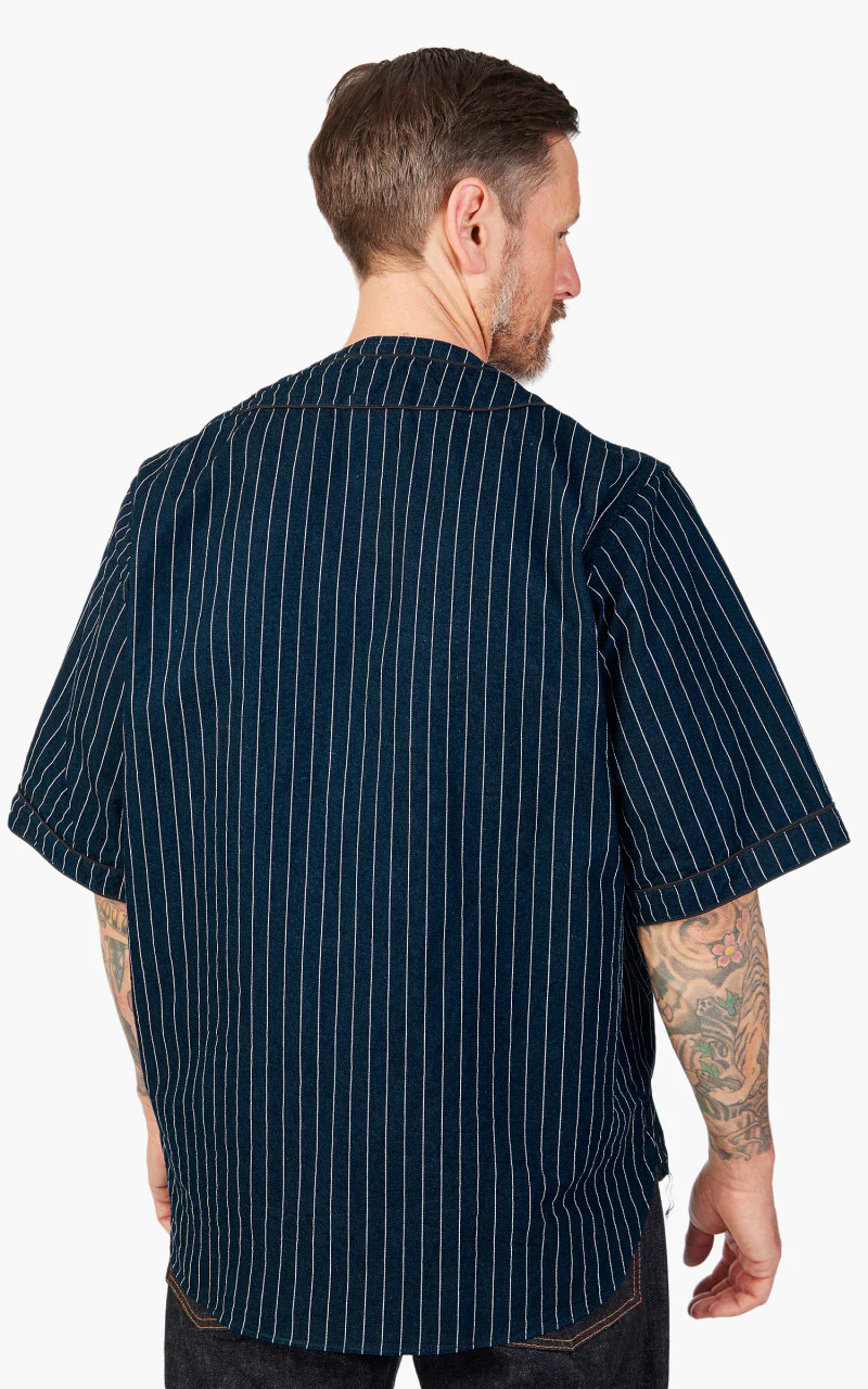 Momotaro Jeans MSS1040M31 Indigo Stripe Baseball Shirt - Image 8