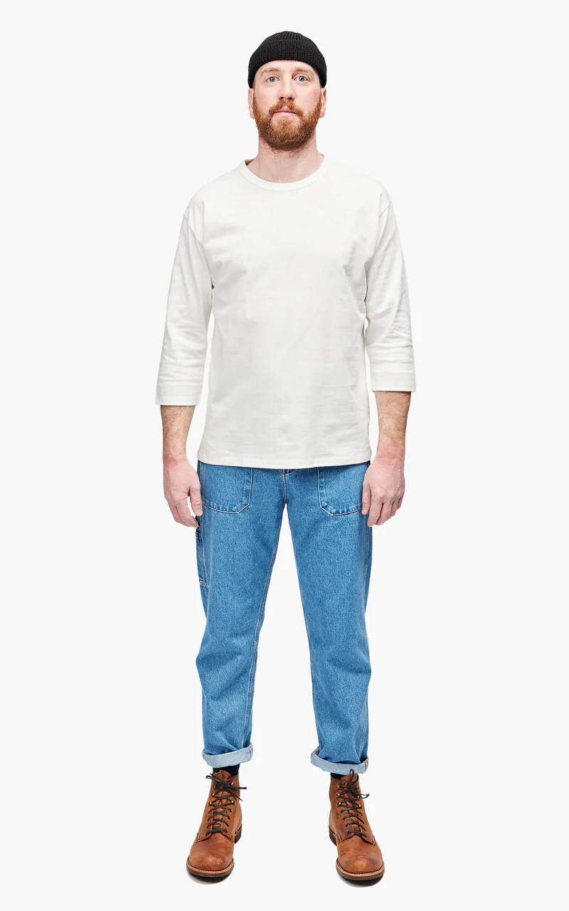 Momotaro Jeans MT004 Zimbabwe Cotton Three Quarter Sleeve T-Shirt White - Image 2
