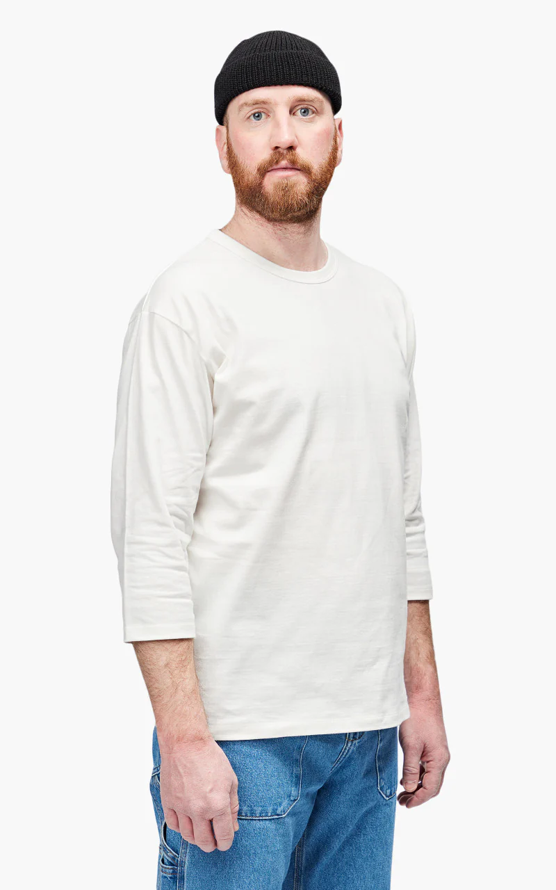 Momotaro Jeans MT004 Zimbabwe Cotton Three Quarter Sleeve T-Shirt White - Image 4