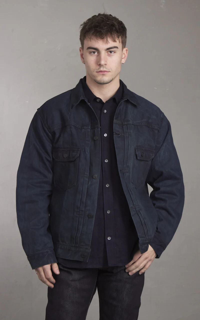Momotaro Jeans MXGJ1002 Mud & Natural Indigo Dyed Type 2 Denim Jacket Natural Indigo - Image 2