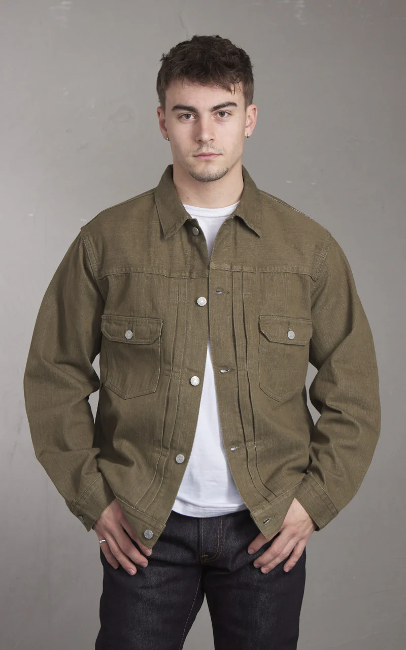 Momotaro Jeans MXGJ1003 Type 2 Denim Jacket Army Green 10.5oz - Image 2