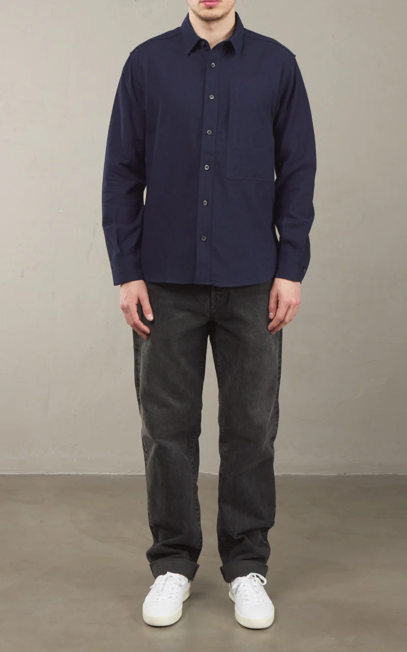 Momotaro Jeans MXLS1008 Dobby Work Shirt Indigo - Image 2