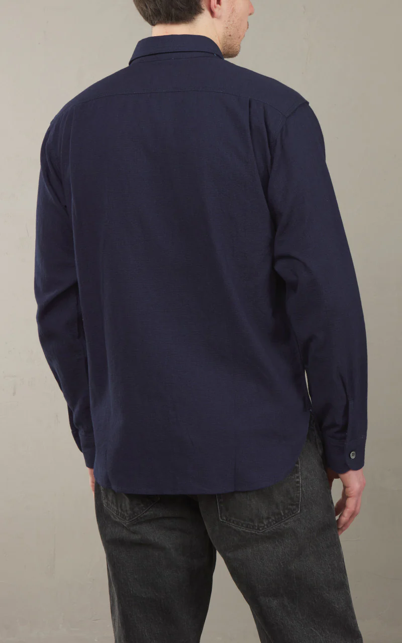 Momotaro Jeans MXLS1008 Dobby Work Shirt Indigo - Image 5