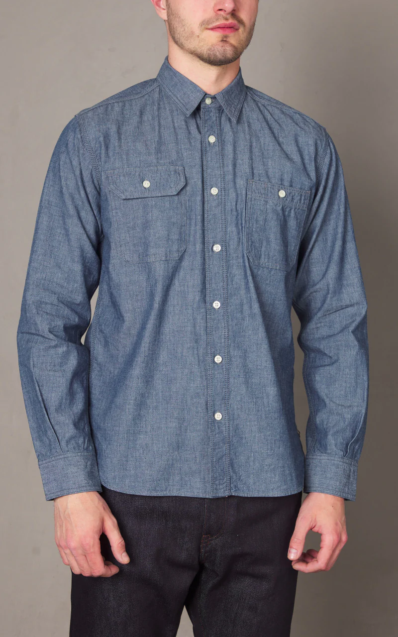 Momotaro Jeans MXLS1010 5oz Selvedge Chambray Shirt Indigo - Image 2