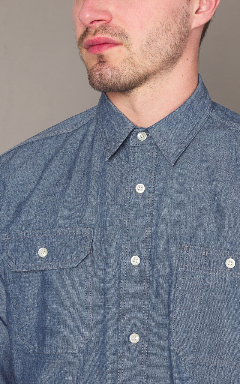 Momotaro Jeans MXLS1010 5oz Selvedge Chambray Shirt Indigo - Image 5