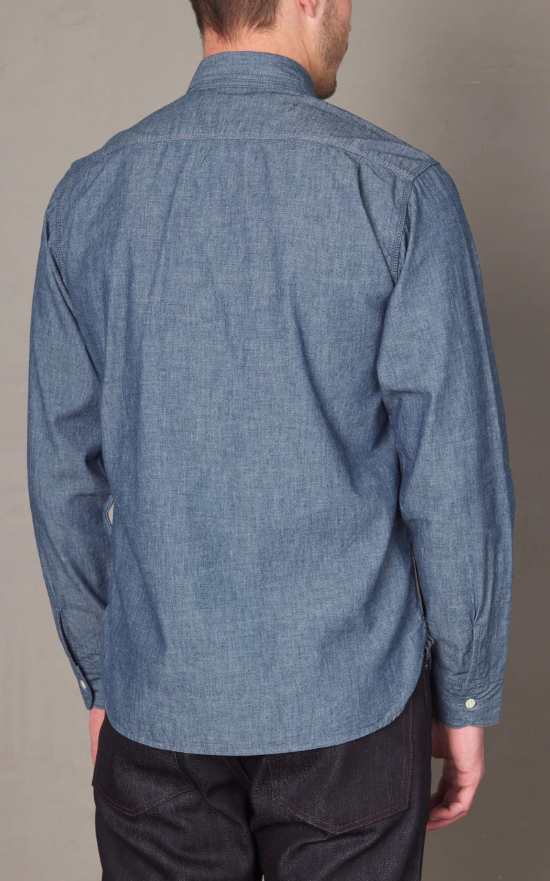 Momotaro Jeans MXLS1010 5oz Selvedge Chambray Shirt Indigo - Image 6
