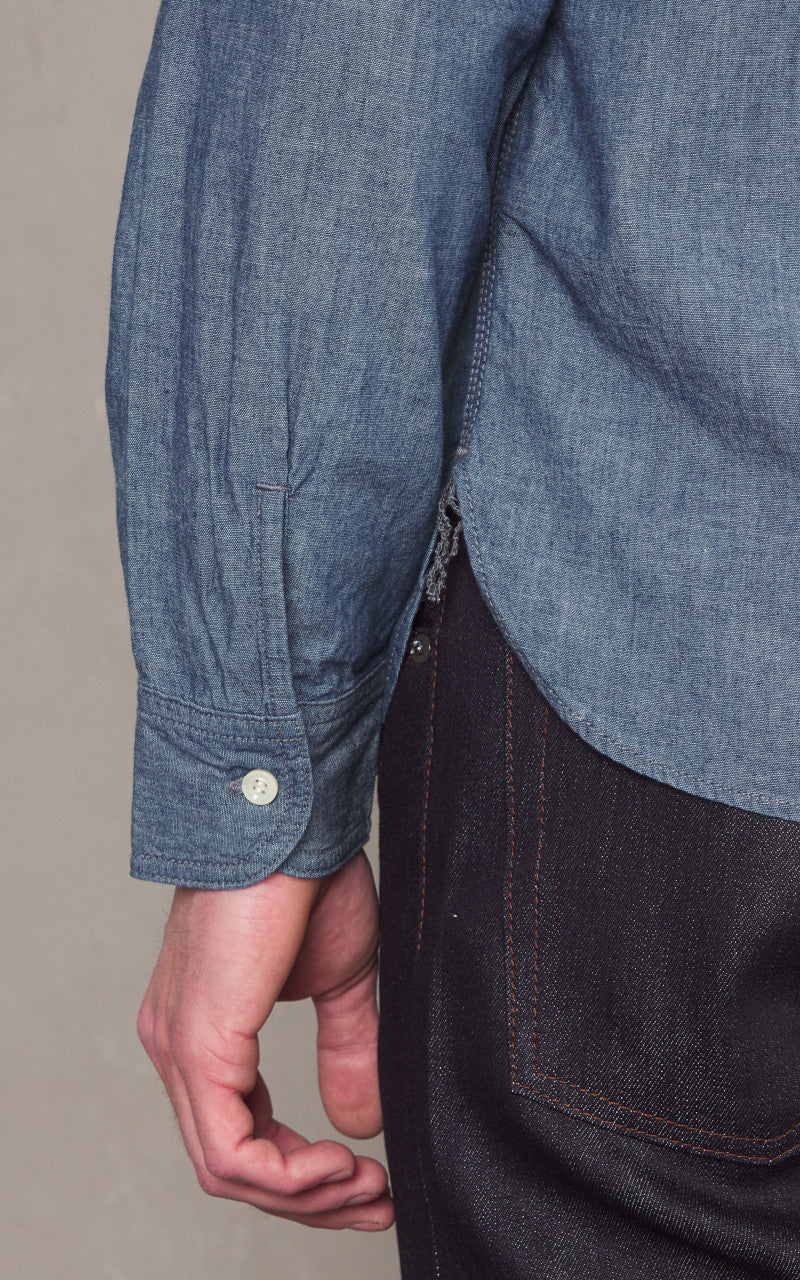 Momotaro Jeans MXLS1010 5oz Selvedge Chambray Shirt Indigo - Image 7